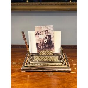 Vintage Inlaid Desk Set • Letter Holder & Pen Stand